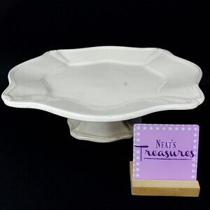 Signature ISBELLA Ivory  Embossed Edge  Scalloped 13" Pedestal Cake Stand Plate